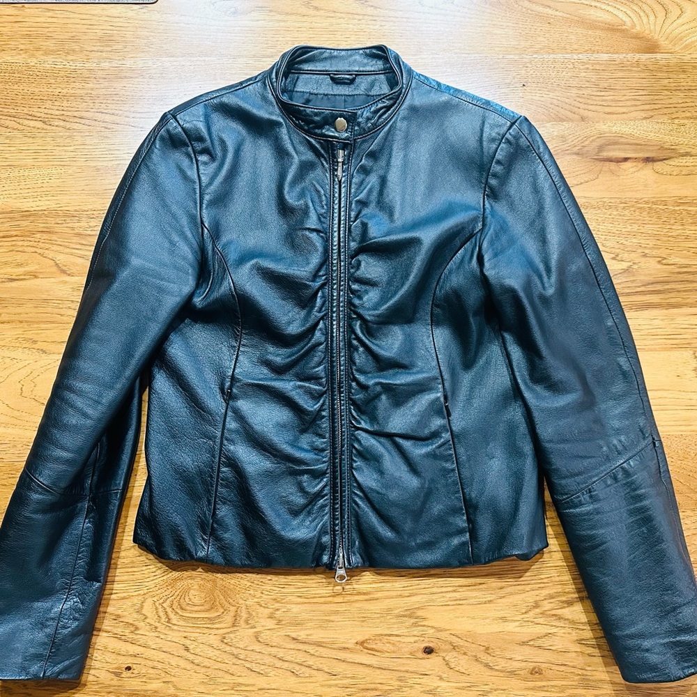 Wilsons Leather Black Leather Jacket with Stand-Up Collar